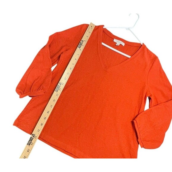 Garnet Hill Pebble Stitch Knit Top Tomato Red Womens Sz XS Cotton Bishop Sleeves - Picture 7 of 8